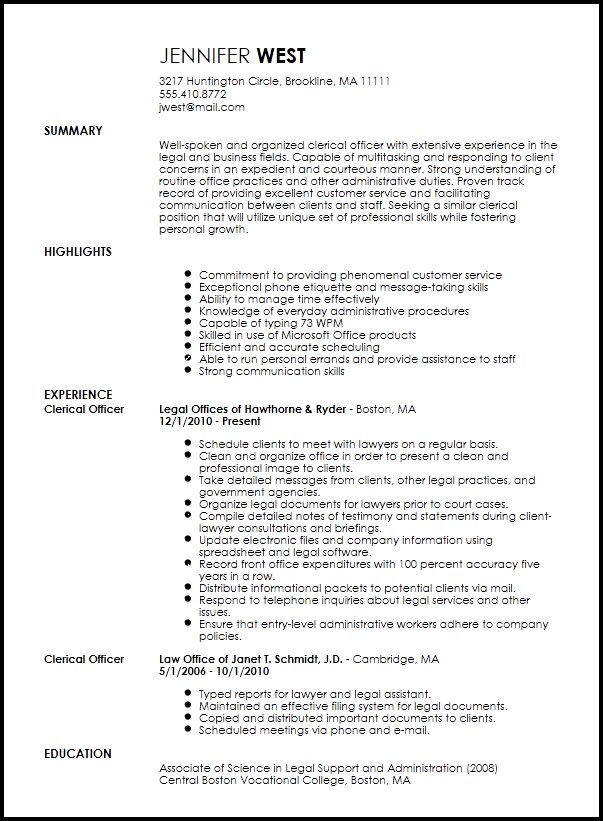 sample resume clerical skills